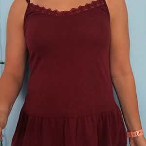 Burgundy Lace Edge Tank Top
